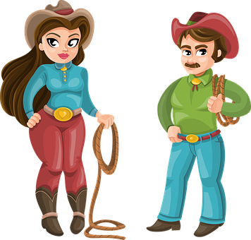 Cowboy Man Woman Girl Western Hat Macho Co - Country Man And Woman (356x340), Png Download