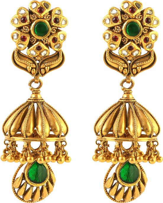 Gold Collections South Indian - Earrings (1200x1200), Png Download