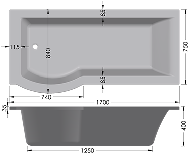 Tokyo L H Shower Bath Including Curved Screen - Shower (440x350), Png Download