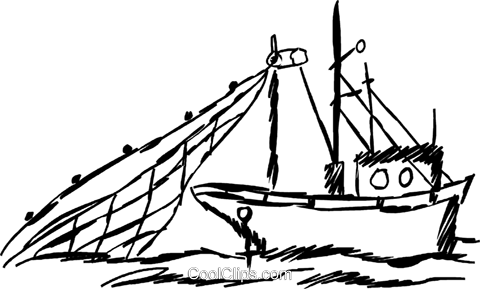 Commercial Fishing Boat Royalty Free Vector Clip Art - Commercial Fishing Black And White (480x289), Png Download