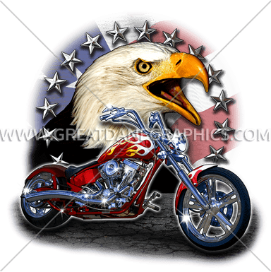 Eagle Chopper - Tirecoverpro Custom Flames Motorcycle With American (384x385), Png Download