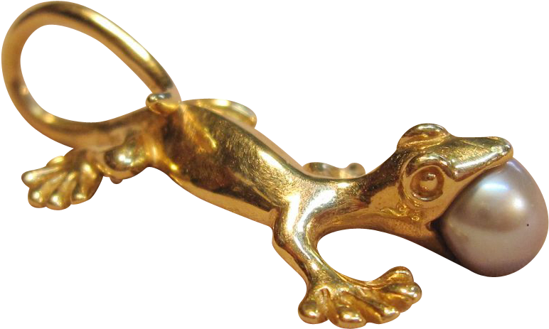 Adorable Gecko Pendant With Pearl In 14k Yellow Gold - 14k Gecko Pearl Pendant (771x771), Png Download