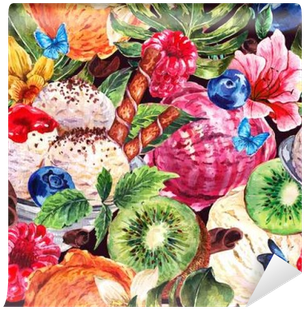 Nature Healthy Food Seamless Pattern Wall Mural • Pixers® - Bayou Breeze Ariah Tropical Flowers & Butterflies (400x400), Png Download