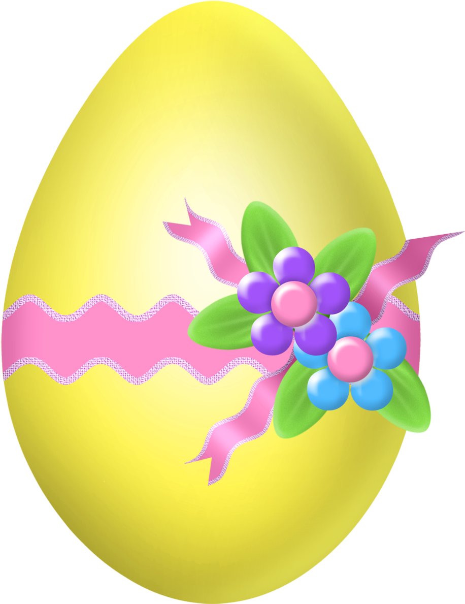 Yellow Egg With Flower Decoration Png Picture - Veľkonočné Vajíčko Clipart (958x1262), Png Download