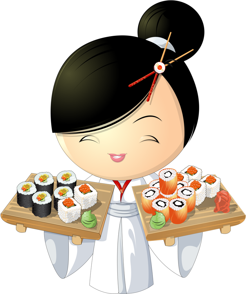 Girl Png Clipart Kokeshi Chinesa Asian - Vector Sushi (859x1024), Png Download