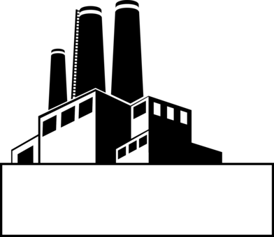 Factory Building Laborer Remix Free Commercial Clipart - Black And White Factory Clipart (392x340), Png Download