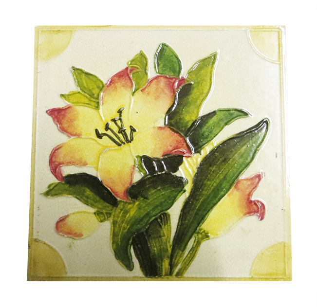 Original Antique Watercolour Floral Fireplace Tiles - Lily (650x650), Png Download