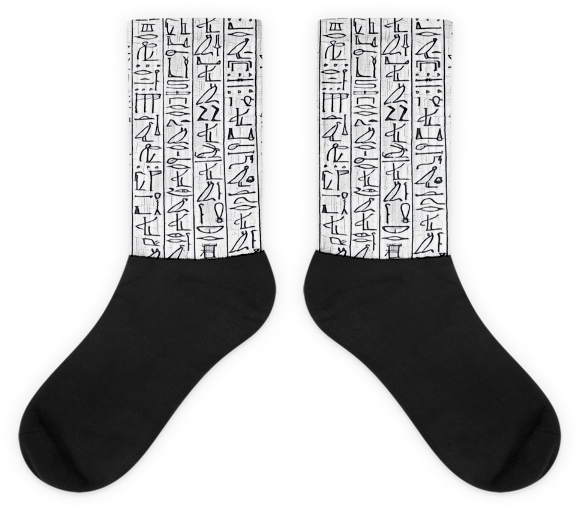 Egyptian Hieroglyphics Black White Black Foot Socks - Doge Socks (600x600), Png Download
