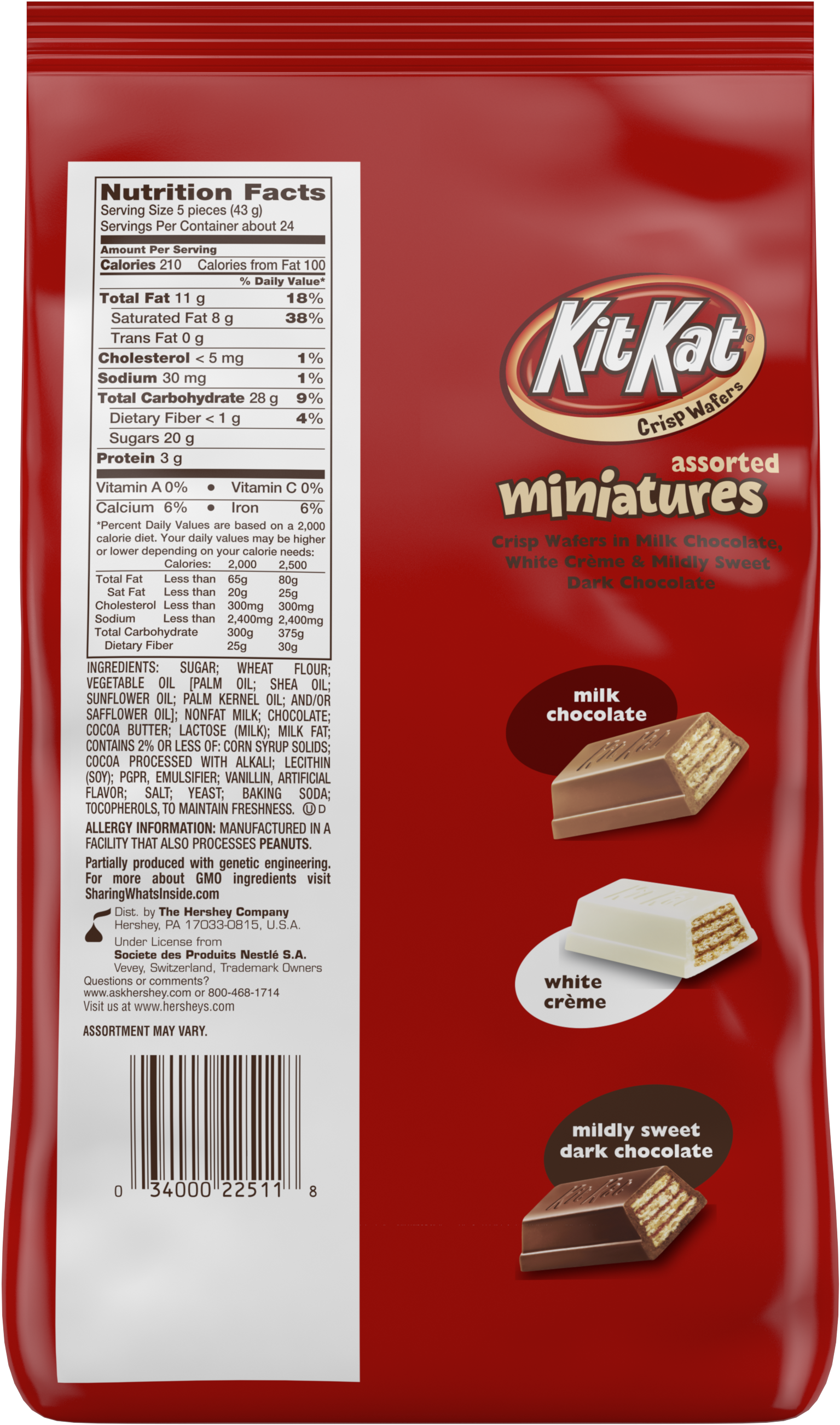 Kit Kat, Crisp Wafer Milk Chocolate Candy Bars Miniatures, - Kit Kat Crisp Wafers, Miniatures - 11 Oz Bag (3000x3000), Png Download