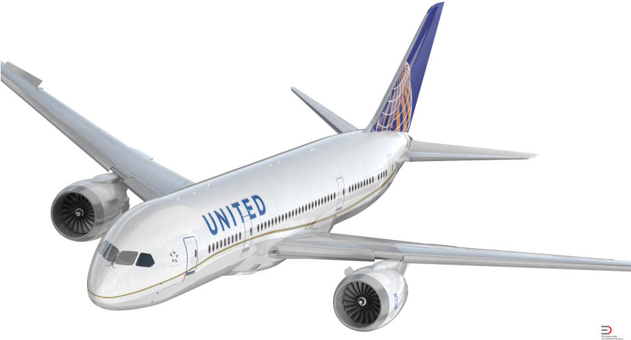 Boeing 787 3 United Airlines Rigged Royalty Free 3d - United Airlines Plane Png (920x517), Png Download