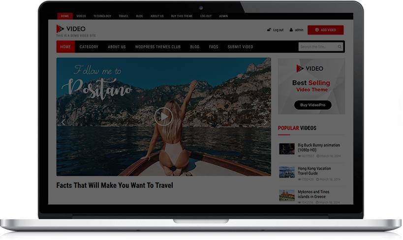 Wordpress Template For Youtube Clone Website - Wordpress (819x487), Png Download