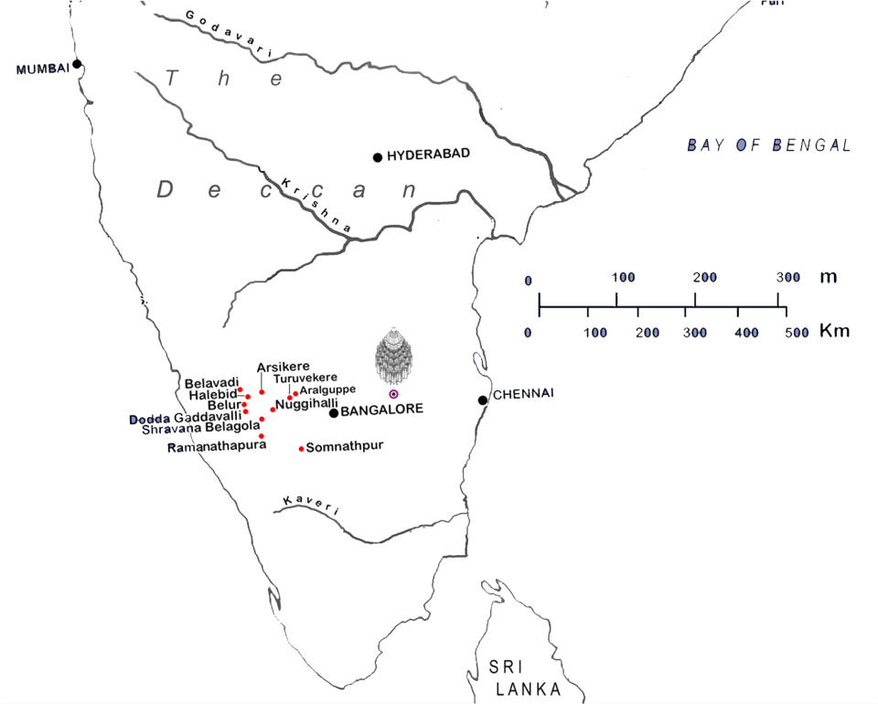 Map Of South India Showing Location Of The Proposed - Map Of India South Indian Temples (960x770), Png Download