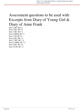 Assessment Items For Diary Of A Young Girl And Diary - The Diary Of A Young Girl (309x400), Png Download