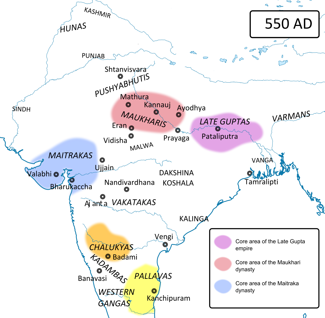 Political Map Of India Around 550 Ad, Just After The - Verma Dynasty (1280x1250), Png Download