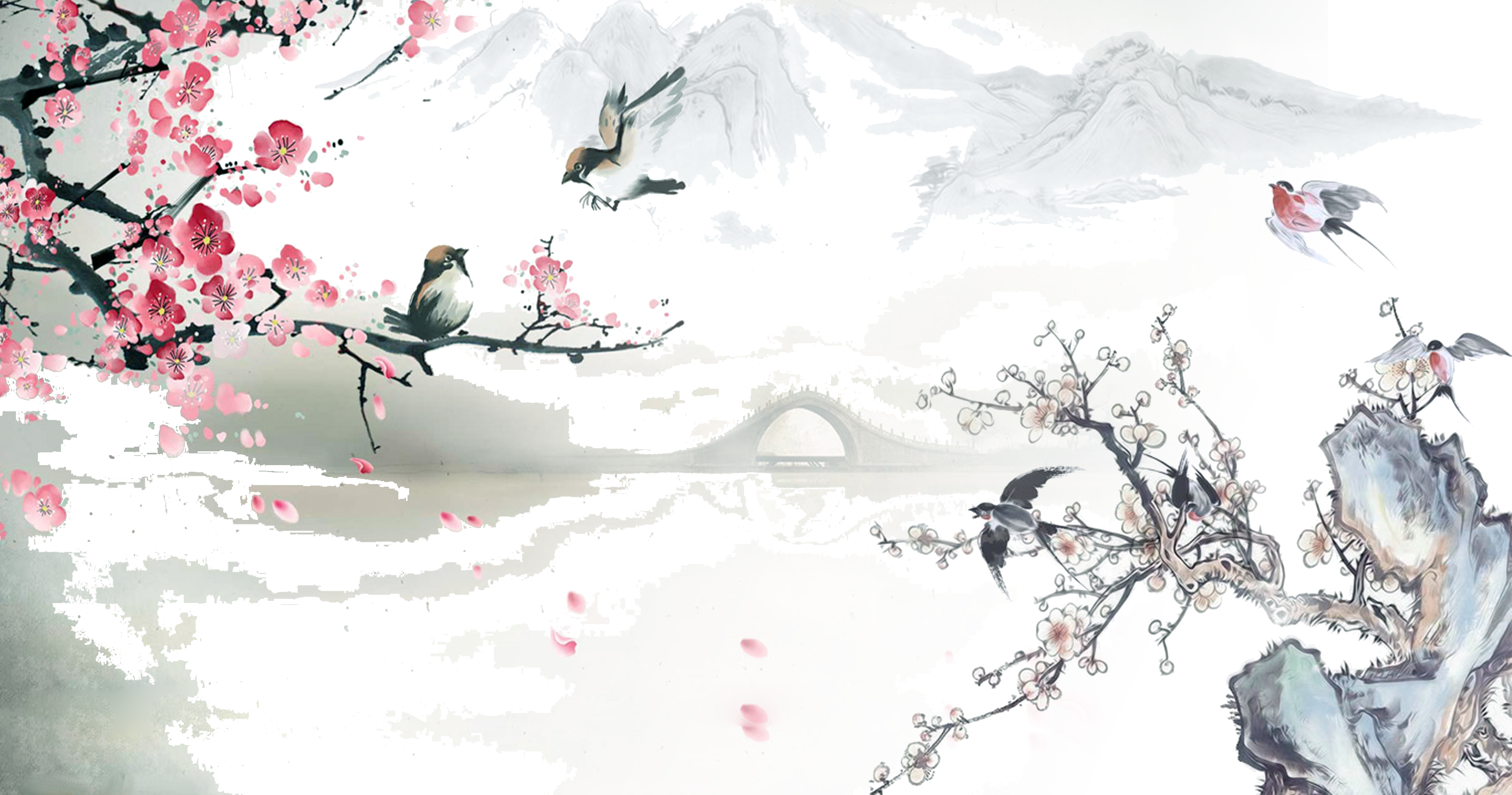 Clip Art Transparent Library Chinoiserie Shan Shui - Chinese Ink Winter Painting (2953x1552), Png Download