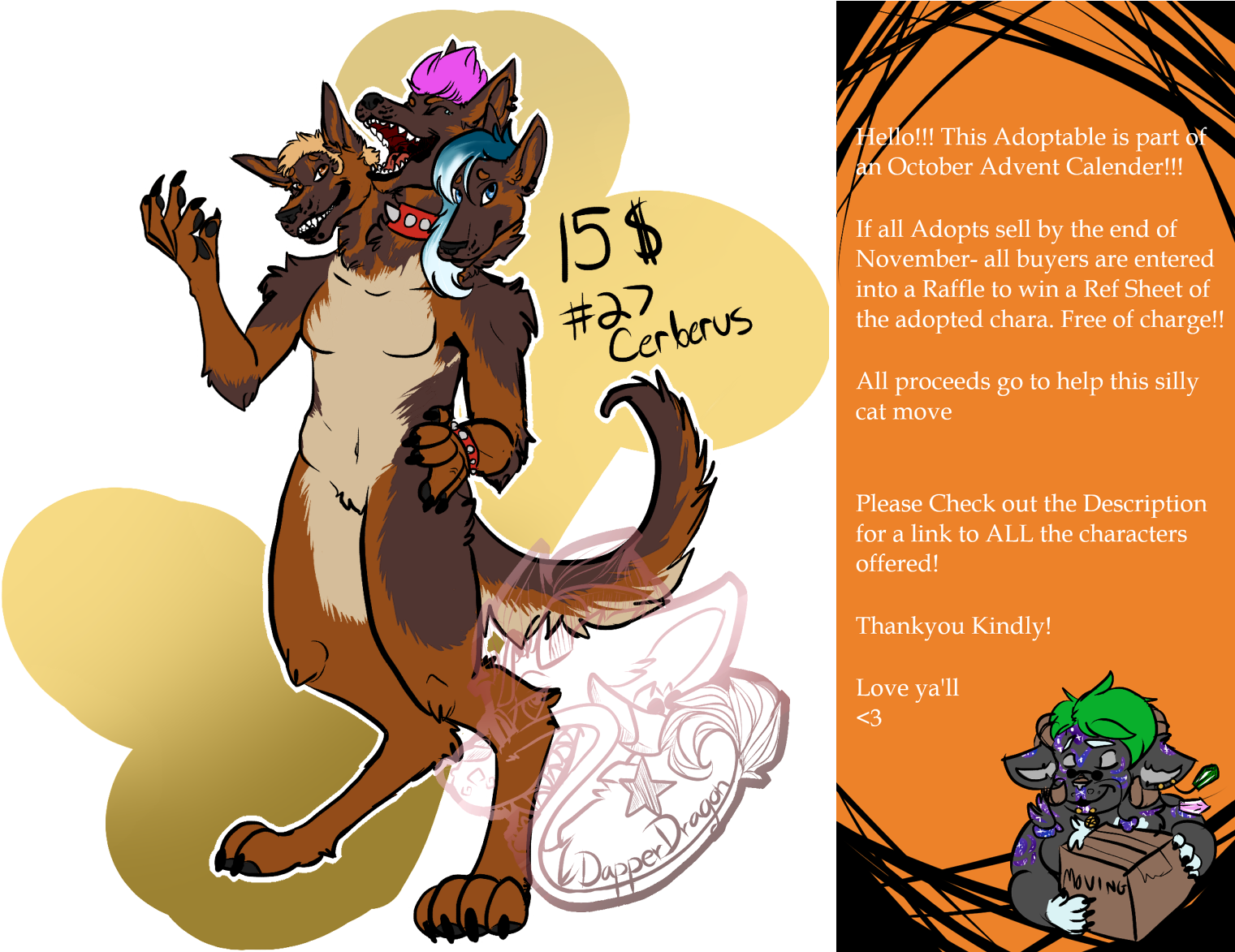 Adoptober 27 Cerberus Sold - Fur (1531x1172), Png Download
