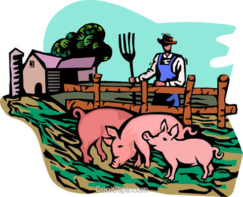 Farm Scene With Pigs Royalty Free Vector Clip Art Illustration - Pig Farming Clip Art (480x389), Png Download