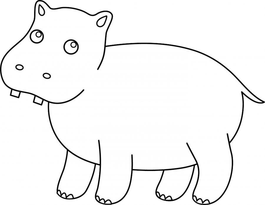Download Hippo Line Art Clipart Hippopotamus Clip Art - Clip Art Hippo Outline (900x698), Png Download