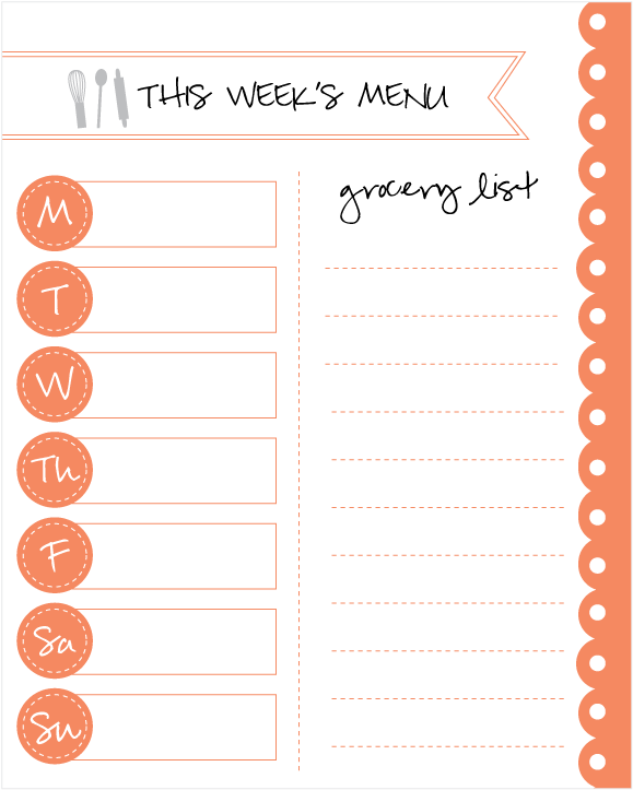 Kitchen Menu Planner Coral - Kitchen (612x792), Png Download