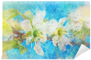 Spring Twig With Flowers And Messy Watercolor Splatter - Watercolor Painting (400x400), Png Download