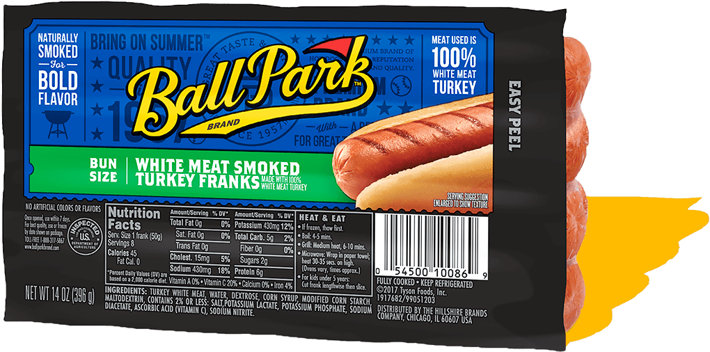 Ball Park Smoked White Turkey Franks - Ball Park Franks Bun Length (1020x800), Png Download