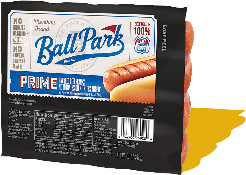 Ball Park Bun Size Prime Beef Hot Dogs - Ballpark Prime Hot Dogs (1020x800), Png Download