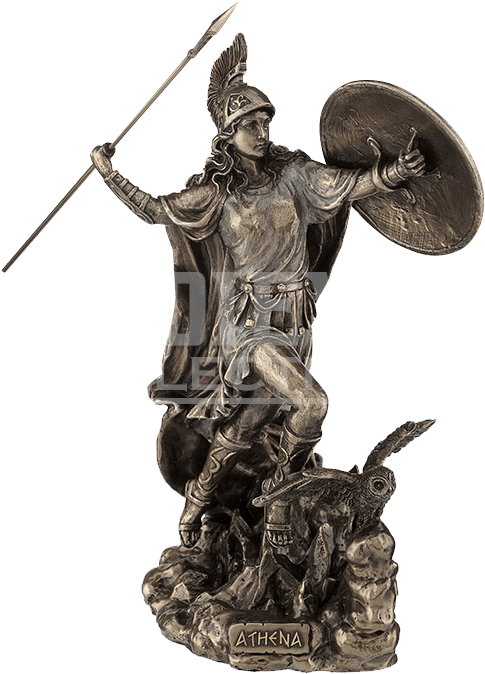Athena Throwing Javelin With Owl Of Wisdom - Athena Goddess Of War Sculpture (682x682), Png Download