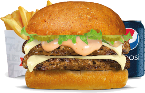 Double Diet Burger Meal • - Pepsi (566x355), Png Download