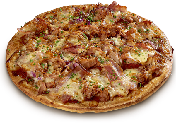 Succulent Pulled Pork, Crispy Rashers Of Bacon, Smoke - Sausage Pizza Top View (600x455), Png Download