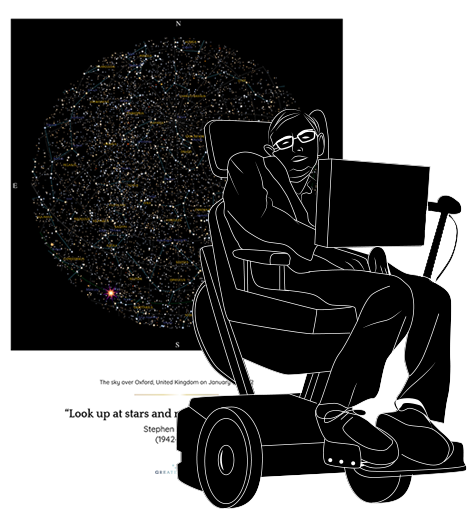 Stephen Hawking Commemorative Star Map - Drawing (470x526), Png Download