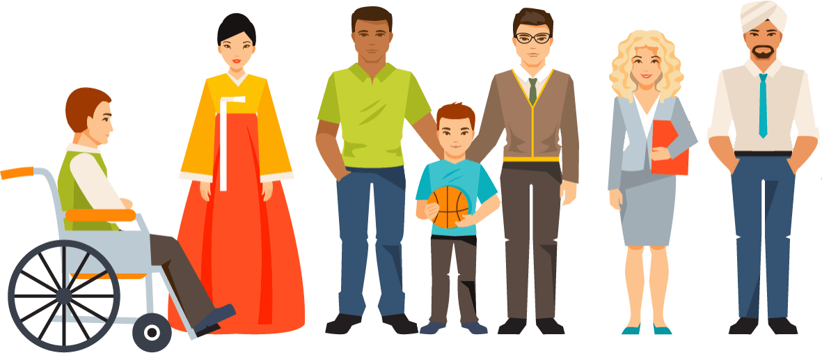 Nics Human Rights Guide - Group Of Different People (1181x507), Png Download
