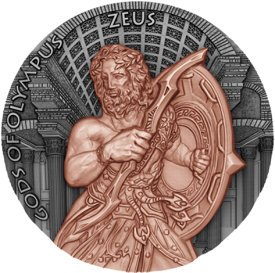 Niue 2017 5$ Gods Of Olympus Zeus 2 Oz Antique Finish - Zeus Gods Of Olympus 60ml Silver Coin 5$ Niue Island (400x400), Png Download