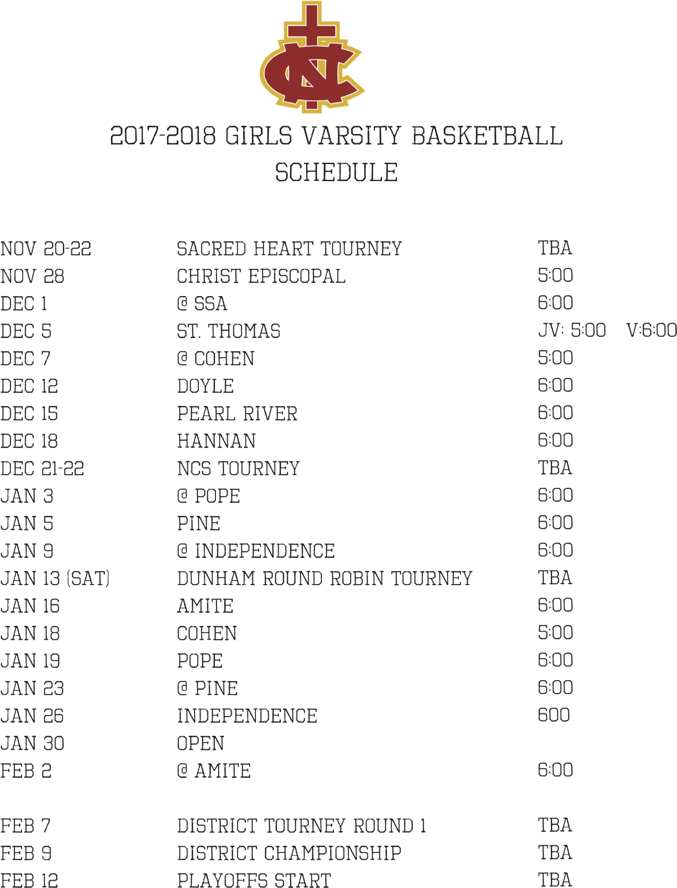 Ncs Lady Wolverines Basketball Schedule 2016/2017 - Northlake Christian School (2550x3300), Png Download