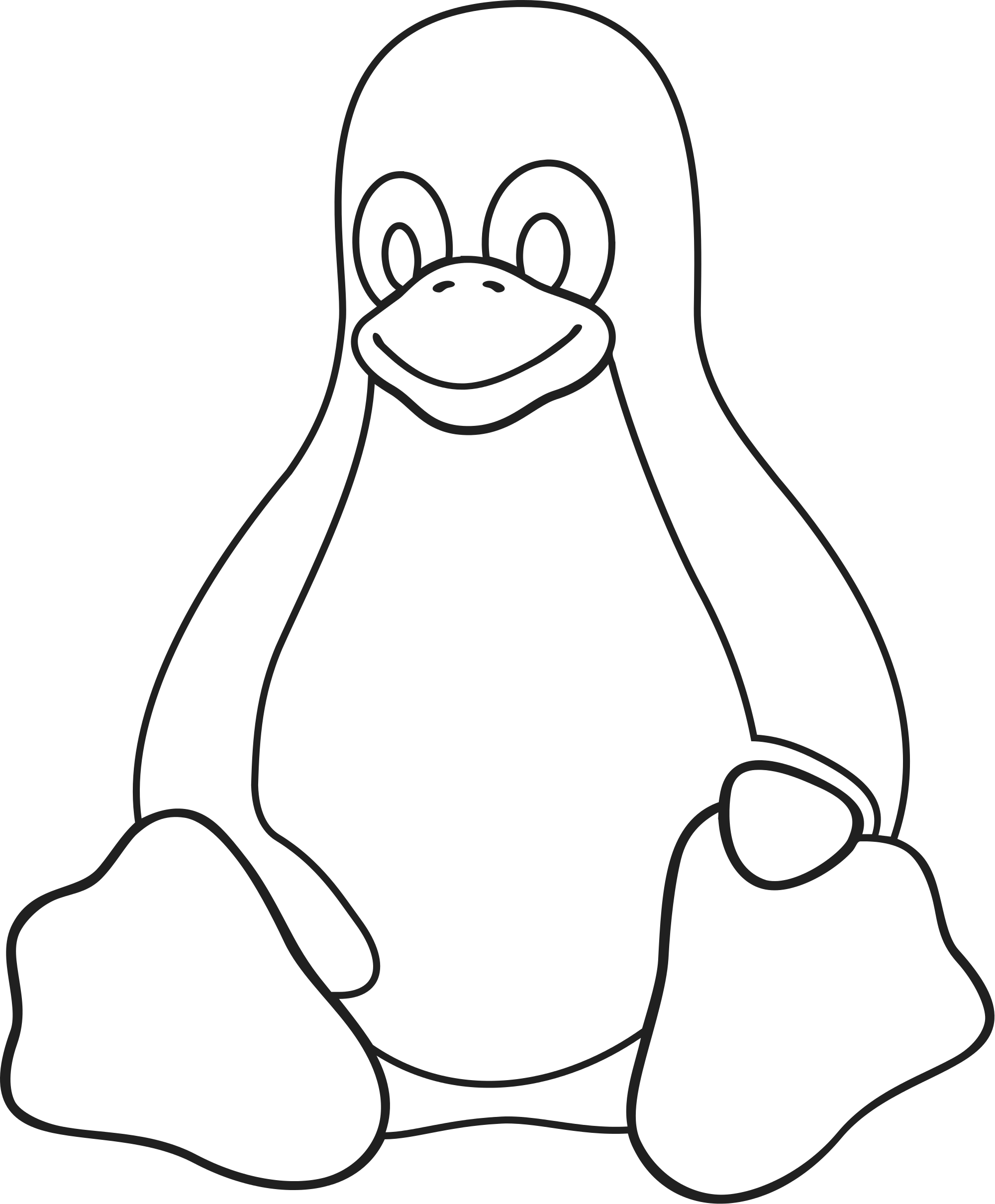 Open - Black White Linux Tux (2000x2420), Png Download
