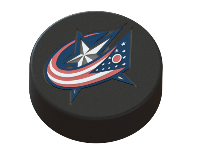 Columbus Bluejackets Logo On Ice Hockey Puck - Columbus Blue Jackets (667x500), Png Download