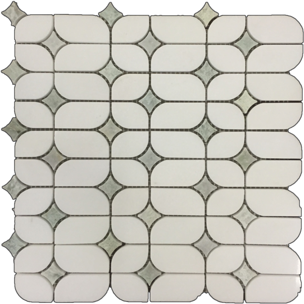 Starlight White Thassos With Ming Green Star Polished - Mosaic (640x636), Png Download