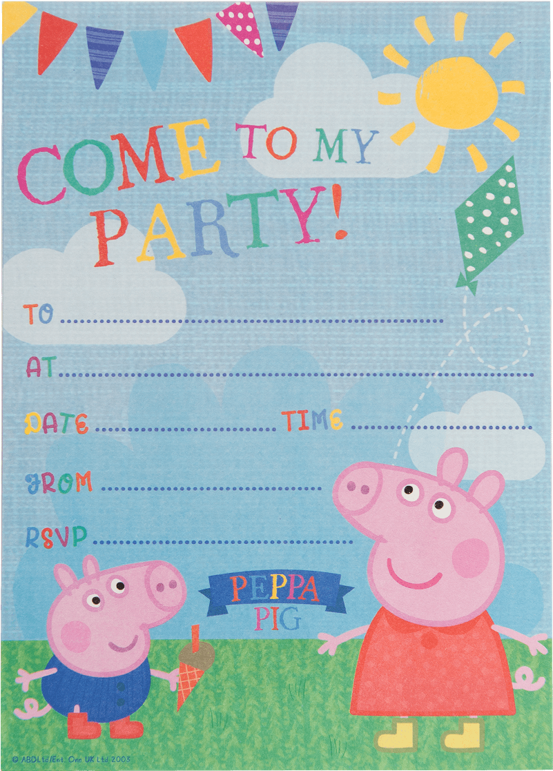 Peppa Pig Party Invitations Tether Float Png Peppa - Peppa Pig Party Invitations With Envelopes – Pack (1400x1400), Png Download