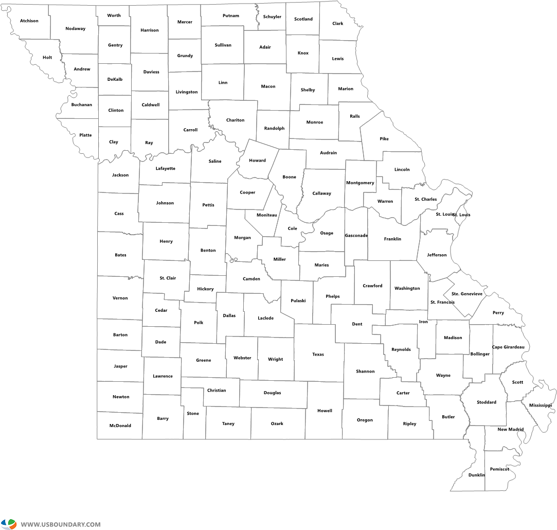 Missouri Counties Outline Map - Line Art (1584x1123), Png Download
