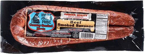 Uncle John's Pride Beef Smoked Sausage V/p 12/14 Oz - Uncle John Sausage (548x223), Png Download