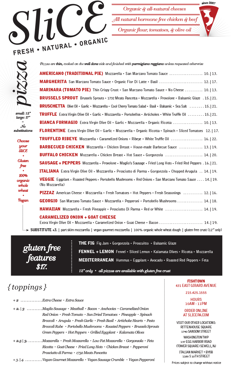 Slice Fishtown Opening Menu - Slice (800x1252), Png Download