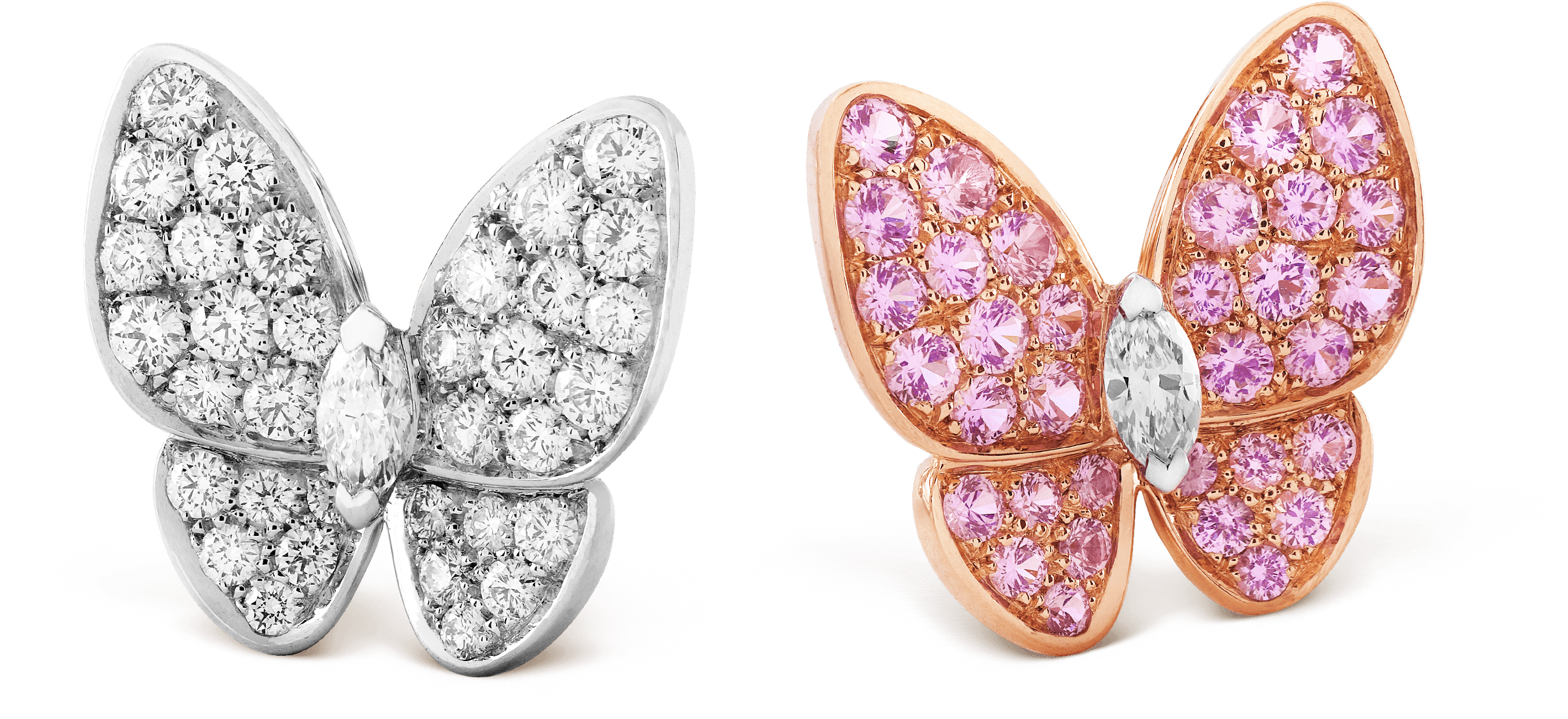 Van Cleef & Arpels Two Butterfly Earrings With Round - Van Cleef Two Butterfly Earrings (3000x3000), Png Download