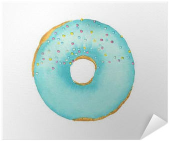 Watercolor Donut With Blue Frosting Isolated On White - Circle (400x400), Png Download