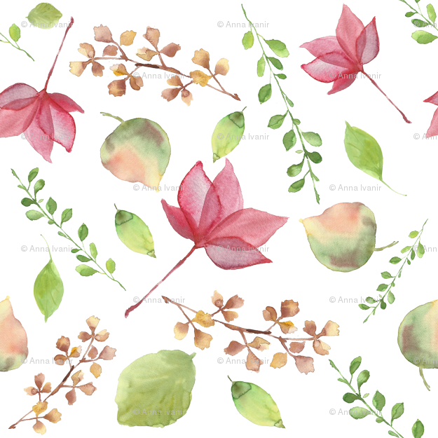 Watercolor Fabric - Watercolor Autumn Leaves Custom (625x625), Png Download