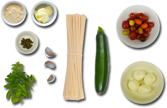 Bucatini Pasta Zucchini Ingredients - Pasta (570x380), Png Download
