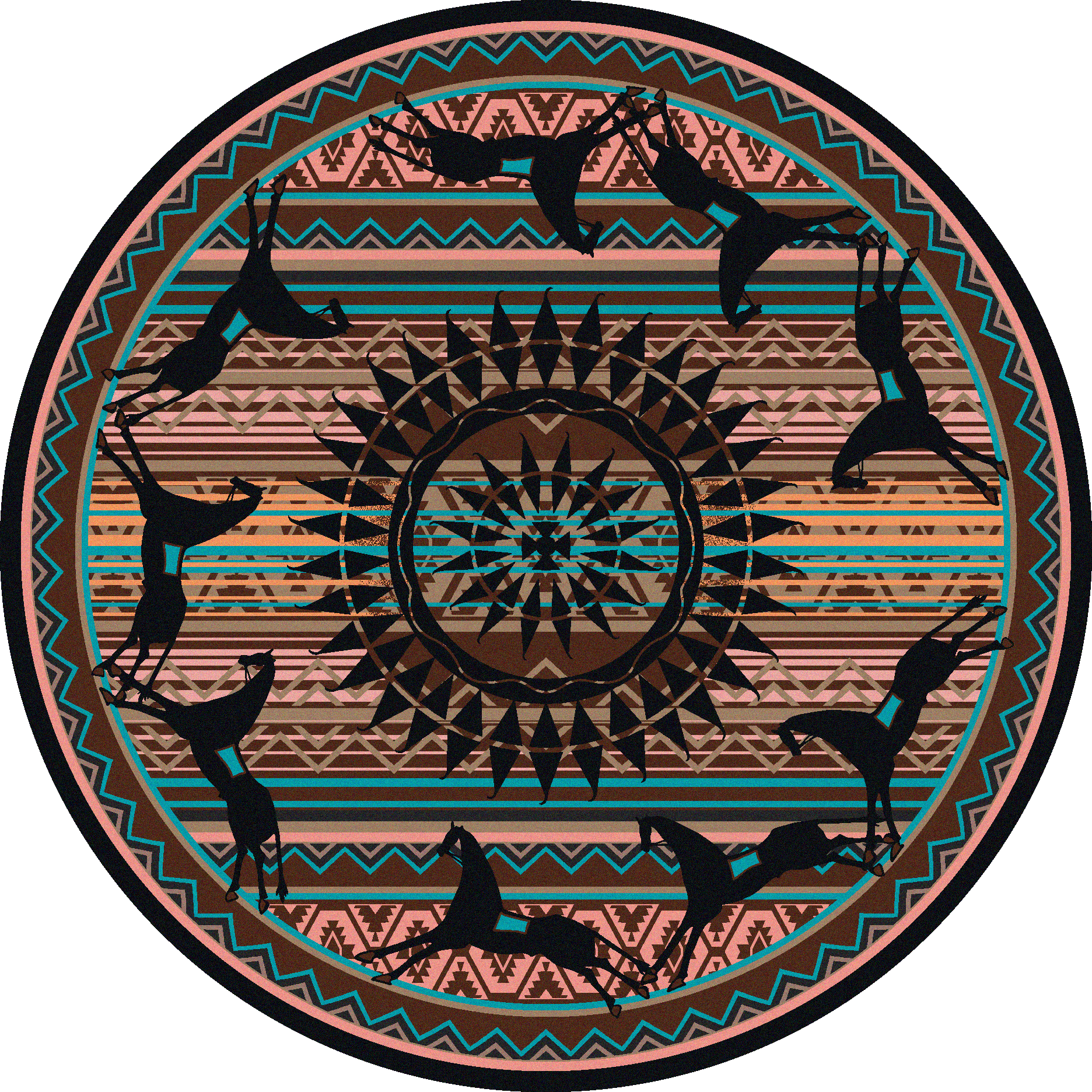 Ghost Rider Turquoise 8ft Round Rug - Black Forest Decor Ghost Rider Rug - 8 Ft. Round (1872x1872), Png Download