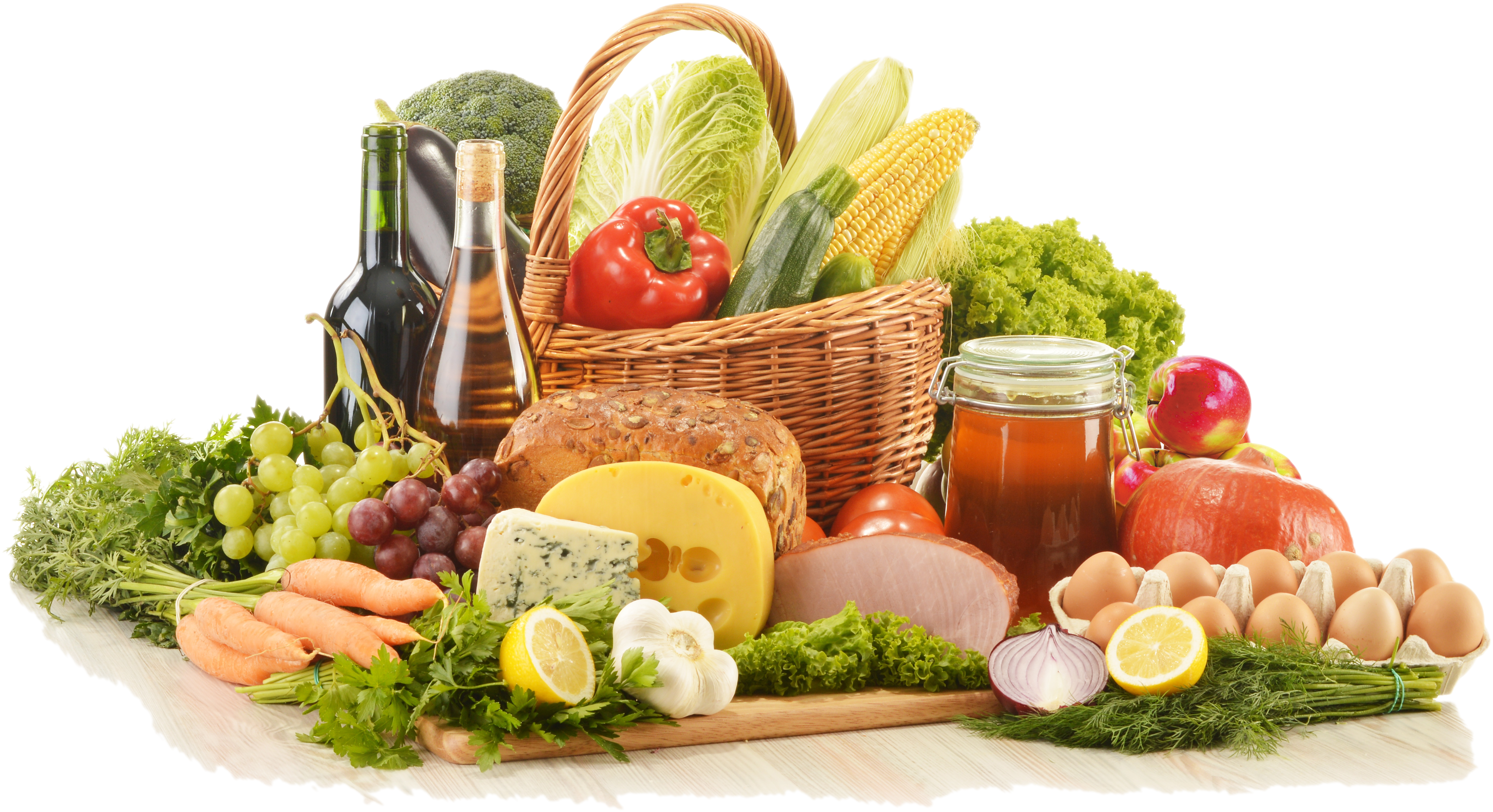 Basket Wicker Kitchen Groceries (5784x3544), Png Download