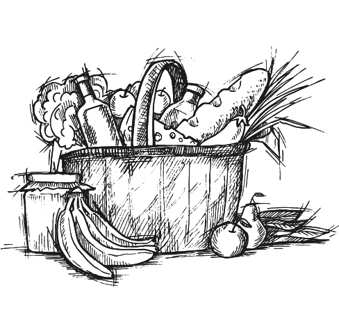 Basket Of Grocery Items - Drawing (500x480), Png Download