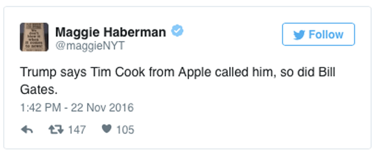 Trump Took Calls From Tim Cook And Bill Gates Update - Lady Gaga Funny Tweets (740x349), Png Download