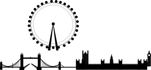 London Skyline Big Clip Art - London Eye Line Drawing (600x279), Png Download