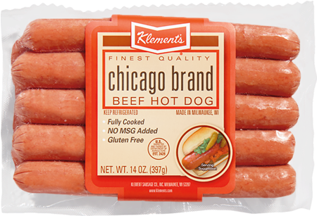 Klement?s Chicago Brand Beef Hot Dogs, 5 Count, 14 (450x529), Png Download